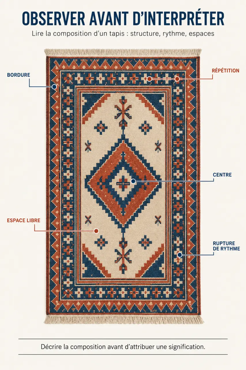 Composition d’un tapis et repérage des motifs pour comprendre les symboles berbères signification