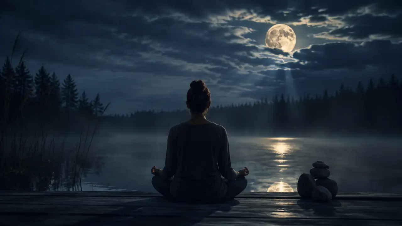 Méditation au lever du jour dans une atmosphère lunaire et paisible